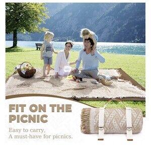 2-in-1 White Picnic Blanket, Extra-Large Waterproof Picnic Mat,Outdoor Blanke...